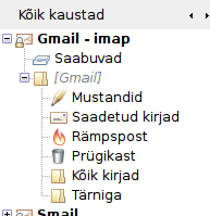 Gmaili imap kaustapuu Thunderbirdis